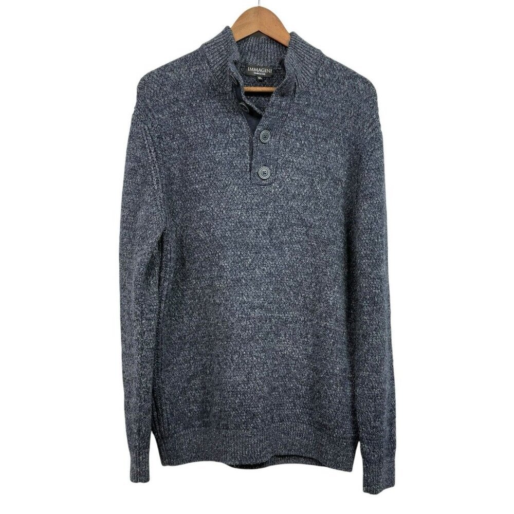 Immagini Sweater Mens XL Blue Acrylic Wool Blend Jumper Mock Neck Italy